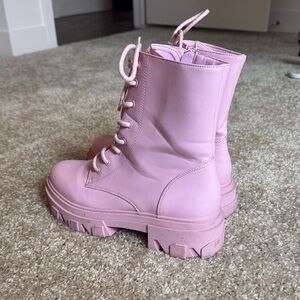 Pink Lace-Up Women's Combat Boots